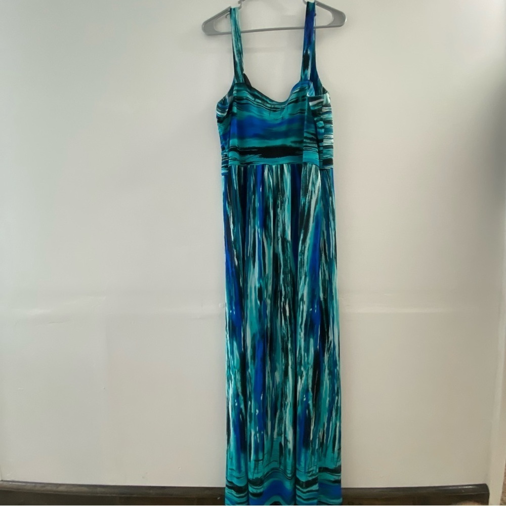 Amanda lane maxi dress blue green abstract tropical print y2k - Picture 11 of 11